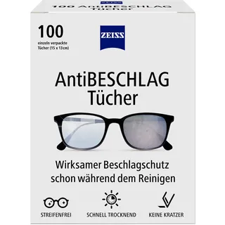ZEISS AntiBeschlag Tücher 100 Stück für einen lang anhaltenden Beschlagschutz schon während der Reinigung - jedes Tuch einzeln verpackt - ideal für unterwegs oder auf Reisen