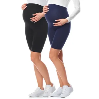 Be Mammy Umstandsleggings 2Pack Kurze Umstandsleggings aus Baumwolle BE20-228 (2-tlg) elastischer Bund blau|schwarz S