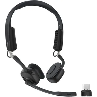SHOKZ OpenMeet UC Knochenleitungs-Headset mit USB-C-Adapter, Open-Ear-Bluetooth-Kopfhörer mit Geräuschunterdrückung, Wireless-Ohrhörer für Arbeit, Anrufe, Meetings, Bluetooth 5.4, 15 Std. Akku