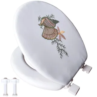 Retoo Toilettendeckel, Toilettensitz Bedruckter weicher, WC-Sitz Universalbeschlägen, Klodeckel 17", Toilettenbrille Einfache Montage und Reinigung, Klobrille für die Meiste Toilette, Weiß