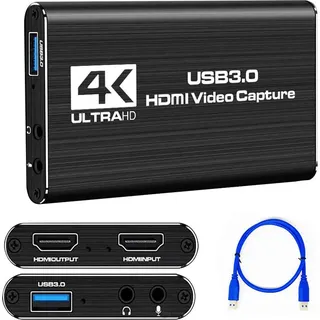 balabaxer 4K-Audio-Video-Aufnahmekarte, USB 3.0 ohne HDMI-Kabel, Full HD 1080p-Aufnahmegerät für Videobearbeitung, Spielaufzeichnung, Online-Unterricht