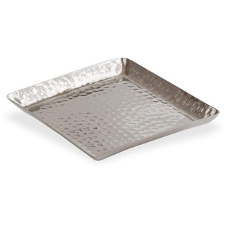 kleines quadratisches Aluminium Tablett gehämmert 20x20 cm - flaches Dekotablett für Trockengestecke, für Kerzen, für Dekofiguren, zu Ostern oder Weihnachten