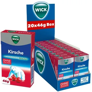 WICK Hustenbonbons Kirsche und Eukalyptus ohne Zucker Vorratspack – Wohltuendes Hustenbonbon – 20er Pack (20 x 46 g)
