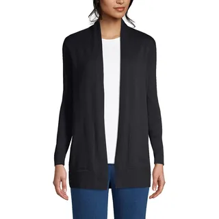 Lands' End Damen Strickjacke mit langen Ärmeln, offen, lang, Schwarz, Groß - L