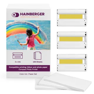 Hainberger Fotopapier und Patronen Kompatibel KP-108IN Color für Canon Selphy CP CP780 CP790 CP810 CP820 CP910 CP1000 CP1200 CP1300 CP1500 Fotodrucker, 108 Fotopapier 100 x 148mm + 3 Patronen