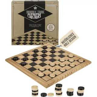 Out of the Blue Holz-Damespiel – klassisches Brettspiel aus Echtholz – ca. 28,5×28,5 cm Spielbrett mit Holz-Spielsteinen – Zeitloses Gesellschaftsspiel für Familie & Spieleabende