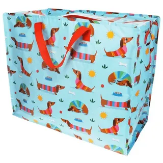 Rex London Blaue XXL Riesentasche Sausage Dog Aufbewahrungstasche mit Reißverschluss Dackel-Motiv ca. 58×28×48 cm