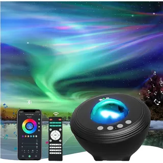 Aurora Sternenhimmel Projektor mit Musik Lautsprecher, Nachtlicht mit Einschlafhilfen Soundmaschine für Erwachsene Kinder Smart LED Galaxie Sternprojektor kompatibel mit Alexa