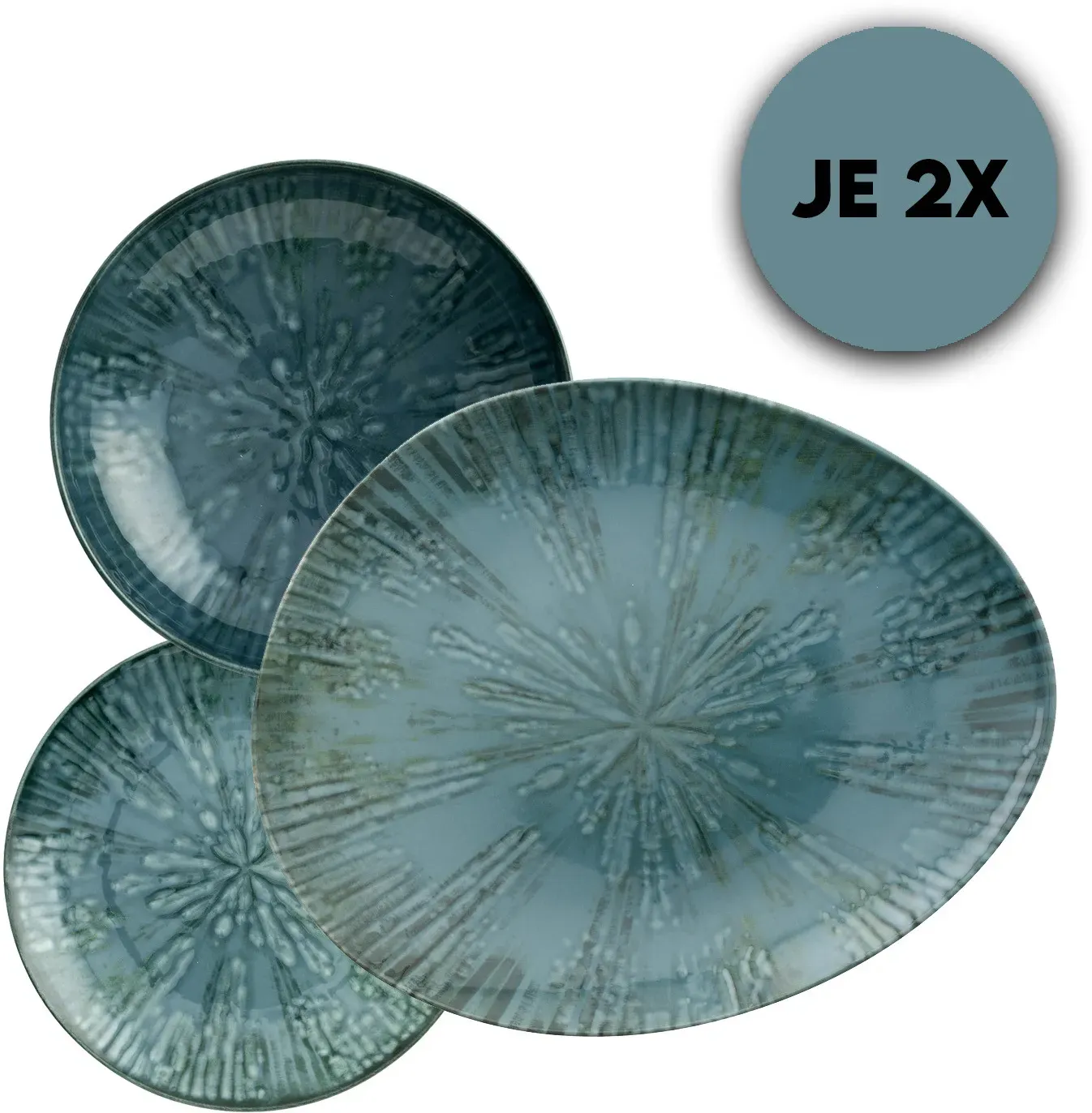 Arthur Krupp Porzellan Geschirrset FUSION - Blau - oval - 2 Personen
