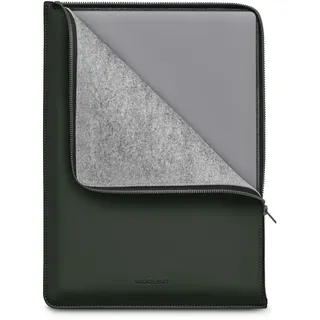 WOOLnut Matte PU Folio Zipper Sleeve Case Hülle Tasche für for MacBook Air 15 Zoll (2023-2024, M2/M3) & Pro 16 - Schwarz - Grün