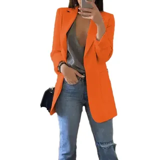 Soulolo Blazer Damen Elegant Damenjacke Longblazer Business Lang Jacke Slim Jacke Mantel Damen Cardigan Anzüge Bedruckter Anzug - XL