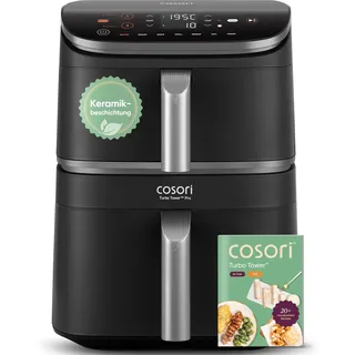 COSORI Turbo Tower Pro Heißluftfritteuse 2 kammern, 10,8L Double Stack Airfryer mit DualBlaze, Keramikbeschichtung, nicht mit Teflon-Beschichtung, Silber-schwarz
