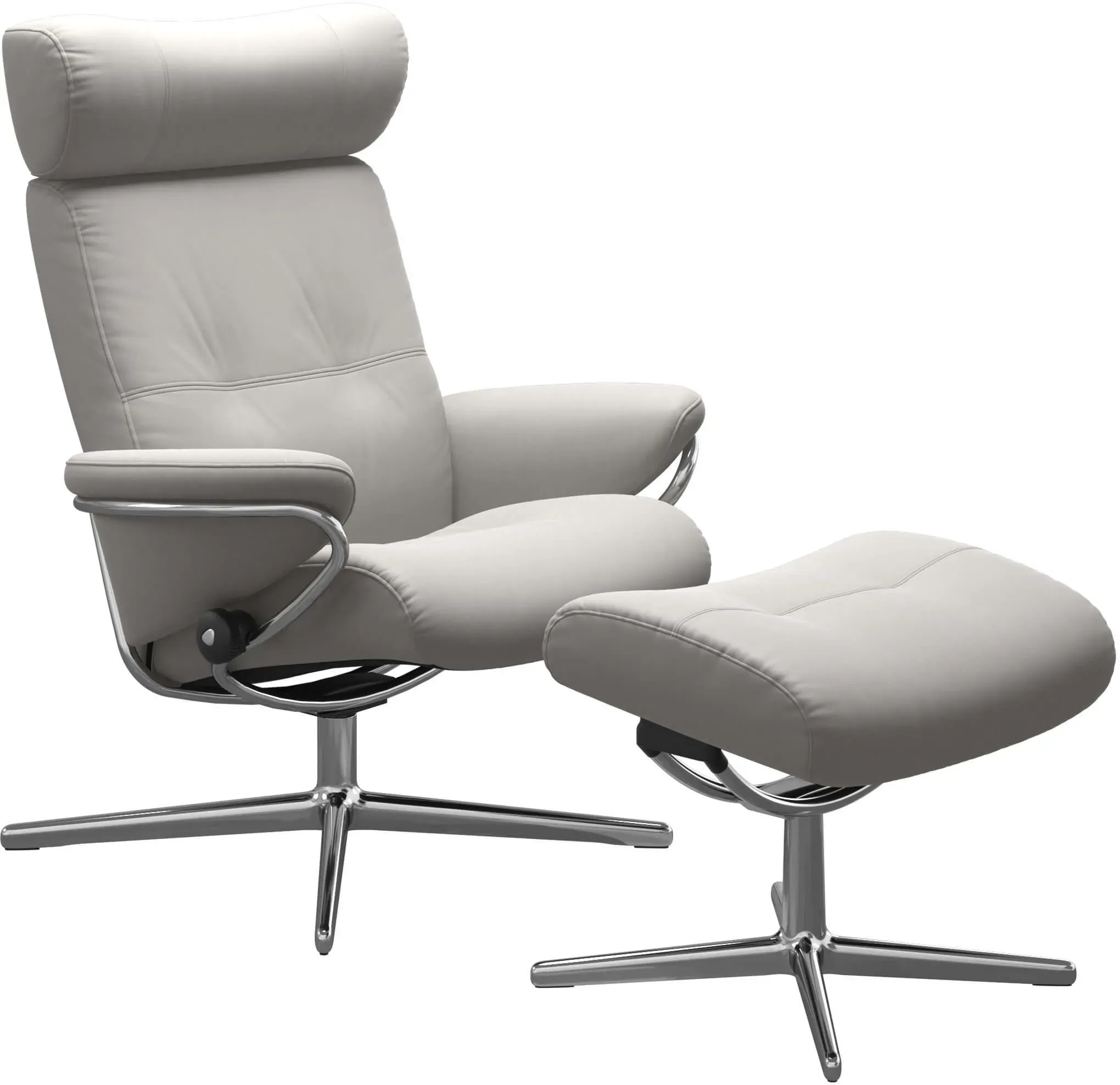 Stressless Sessel | Berlin Cross Base Batick Platinum Grey Poliertes Aluminium Verstellbare Kopfstütze