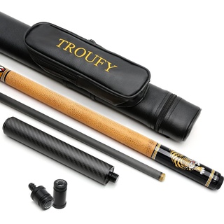 TROUFY Kohlefaser Pool Queue mit Koffer Kombination, Kohlefaser Billard Queue-Sticks Verlängerung 12,5 mm Spitze (TR01)