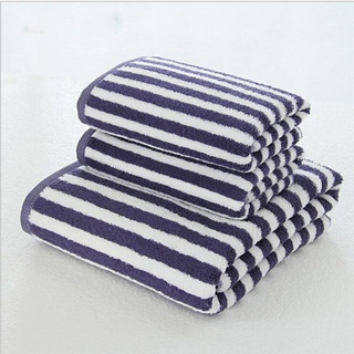 3-teiliges gestreiftes Handtuch-Set, Baumwolle, super saugfähig, weich, geeignet für Liebhaber, Familienleben, Spa. 600 g/m2, 1 x Badetuch, 2 x Handtuch, (blau)