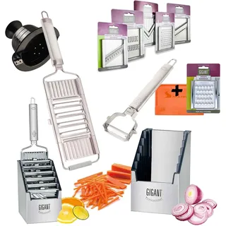 Muxel 4-fach Gemüse-Hobel Gigant Multi-Schneider Muxels Super Mega-Set mit gleich 6weiteren Einsätzen in Edelstahl in der praktischen Multi-Box + Multischäler