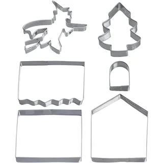 Westmark Ausstechformen-Set, Verschiedene Motive, Rostfreier Edelstahl, Knusperhäuschen, mit Rezeptheft, 6-tlg., Silber, 31992260