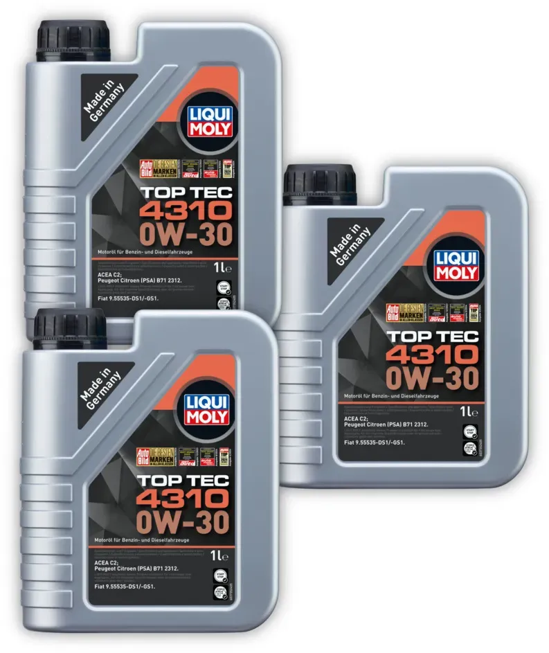 3x Motoröl LIQUI MOLY 3735 Top Tec 4310 0W-30 Leichtlauf synthetisch 1 Liter