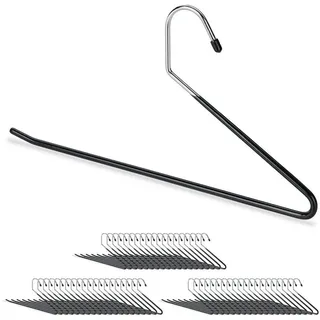 Relaxdays 60 x Hosenbügel rutschfest, Kleiderbügel für Hosen, gummiert, aus Metall, platzsparend, großes Set, 35 cm breit, schwarz