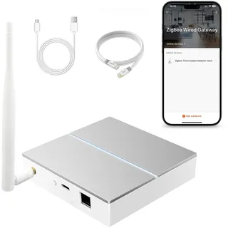 AVATTO Zigbee Gateway hub mit Antenne und LAN-Kabel (kabelgebunden) Smart Home Bridge Wired Gateway App Fernbedienung Kompatibel mit Alexa & Google Home (nur Surport Smart Life/Tuya Smart Devices)