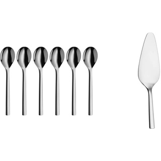 WMF Nuova Tee-/ Kaffeelöffel Set 6-teilig, 13,5 cm & Nuova Kuchenheber Tortenheber Edelstahl 23 cm, Cromargan Edelstahl poliert, ideal auch als Lasagneheber, Pizzaheber, spülmaschinengeeignet
