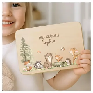 Little-Deco Individuelles Holzbrett mit zertifiziertem UV-Druck, Personalisiertes Frühstücksbrettchen, Hier Krümelt Brettchen mit Namen, Taufgeschenk und Babygeschenk XFL1043