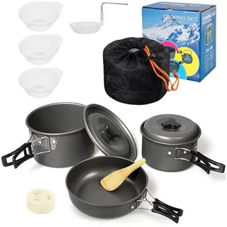 Lixada Camping Kochgeschirr Set Topf Outdoor Geschirr Set Kochtopf Set mit Aufbewahrungstasche für 1-2 Personen Outdoor Utensilien Kochen Camping