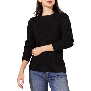 Amazon Essentials Damen Fisherman Cable Langarm-Pullover mit Rundhalsausschnitt (in Übergröße erhältlich), Schwarz, 6XL Große Größen