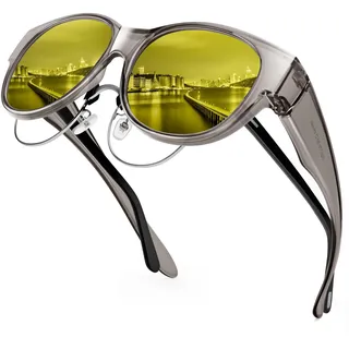 URUMQI Nachtsichtbrille für Autofahrer, Nachtfahrbrille Nachtbrille zum Autofahren Damen Herren, Auto Brille Gegen Blenden Sonnenbrille Gelbe Gläser Autofahrerbrille für Brillenträger Katzenauge - 56 mm