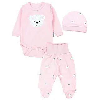 TupTam Baby Mädchen Jungen Bekleidungsset Langarmbody Hose Mütze mit Aufdruck Spruch 3 teilig, Farbe: Bärchen Rosa Weiß Apricot, Größe: 62 - 62