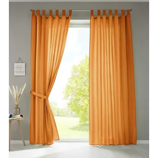 Gardinenbox 2er Set Vorhänge Schal Schlaufen »Berlin« HxB 225x140 cm Orange Blickdicht Microsatin Lichtdurchlässig Kräuselband Uni Matt, 20400N2