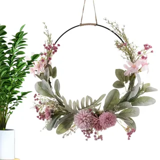 FxaumsGxuk Frühlings Blumenkranz, 41cm Türkranz Deko, Türkranz Wandkranz Trockenblumen, Künstliche Orchideen-Chrysantheme Für Alle Jahreszeiten Als Partydekoration