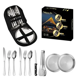 NUODWELL Besteck-Set Campingbesteck Set, Outdoor Besteck, Reisebesteck für 1-2 Personen silberfarben