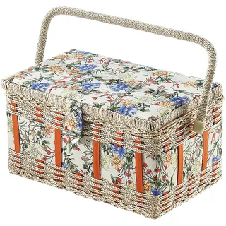 Kobolo Nähkästchen Nähkorb Nähkörbchen Nähkasten - Blumenmuster - 28x18x16/24 cm