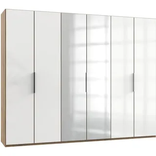 Level 300 x 236 x 58 cm Plankeneiche Nachbildung/Weißglas mit Glas- und Spiegeltüren