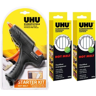 UHU 48365 Heißklebepistole Starter Kit Hot Melt (Starter Kit + 400 g Klebepatronen extra)