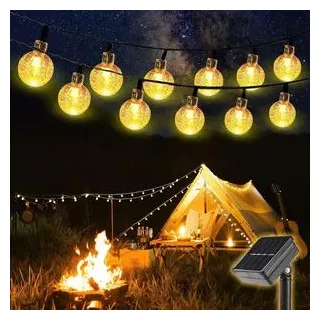 salcar Solar LED Lichterkette für Camping Vorzelt Außen 5m 20 LEDs Kristall Kugeln Solar LED Deko für Garten, Bäume, Terrasse - Warm