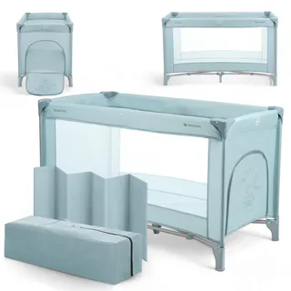 KikkaBoo Reisebett Baby SO GIFTED, Kinderreisebett 120x60 cm, bis 15 kg, Faltbar & Kompakt, Tragbar mit Transporttasche, Zusammenklappbar für Reise & Urlaub, Minze
