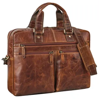 STILORD Eugen Leder Aktentasche Umhängetasche mit Laptopfach 15,6 Zoll Vintage Bürotasche DIN A4 Notebooktasche Business Akten Tasche aus Echtem Leder Farbe:Cannes - braun