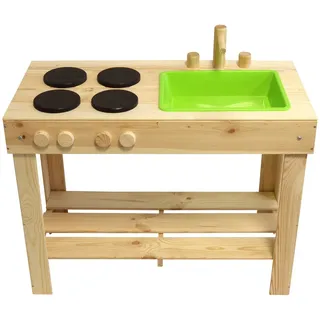Esschert Design Kinder Matschk ̧che Kiefernholz Spielk ̧che mit Kochfeld und Sp ̧le ab 4 Jahre