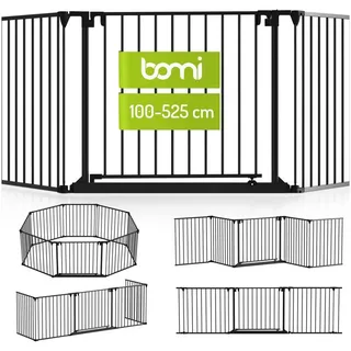 Bomi Türschutzgitter Milo bis 525 cm | Extrabreite Tür: 75 cm Durchgang | 90° Stop | Schließt automatisch | Stabile Baby Schutzgitter Tür für Kindersicherheit