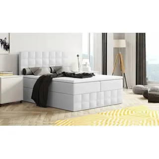Boxspringbett MERA Premium, 2 Bettkästen, 140/160/180 x 200 cm + Topper T25, H3 - Weiss: Madryt 120