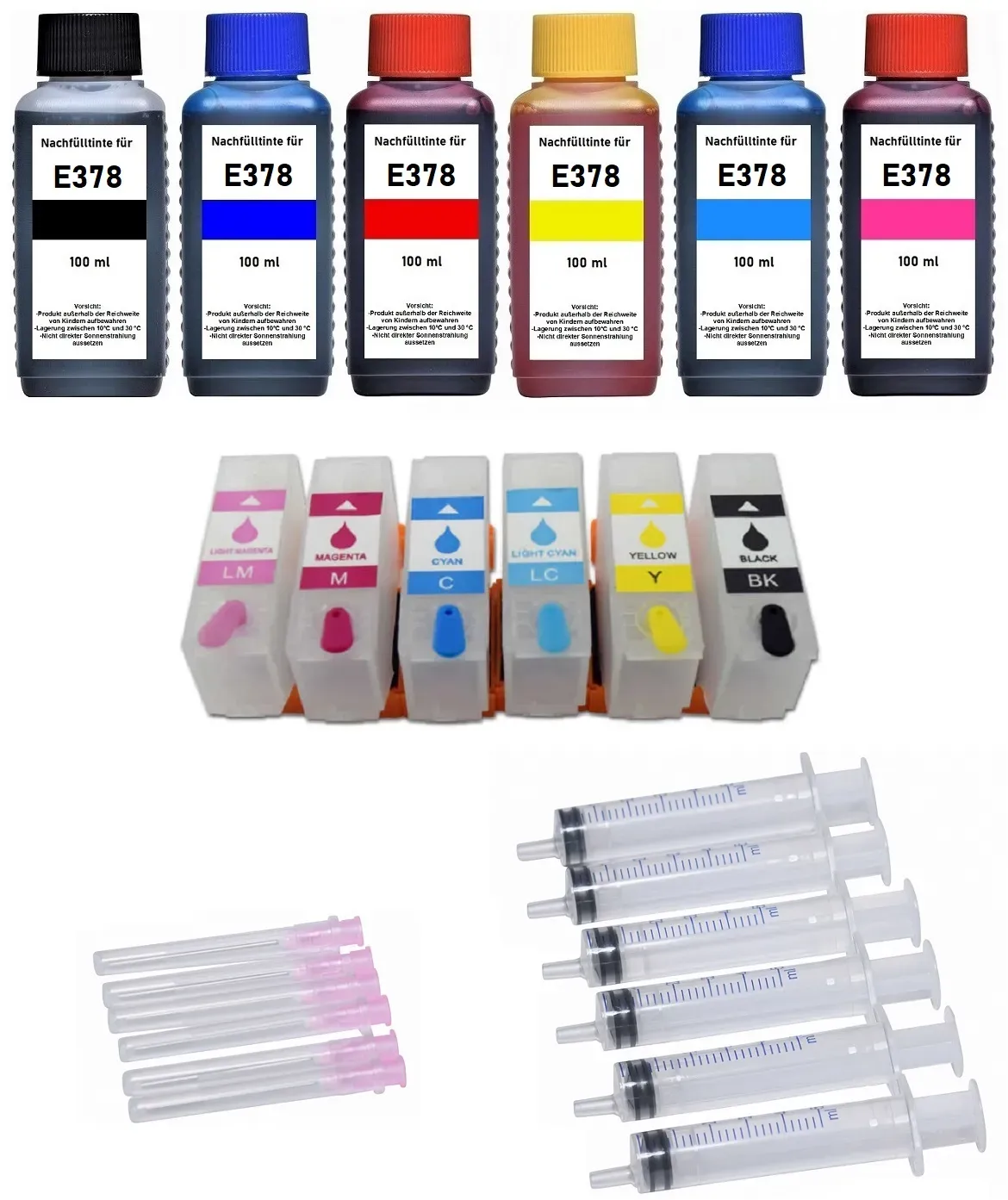 Wiederbefüllbare Tintenpatronen wie Epson 378, 378XL + 600 ml Nachfülltinte