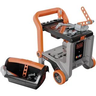 Smoby – Black+Decker Werkbank 3-in-1 - Werkstattwagen, Trolley & Spielwerkbank – 19 Zubehörteile inkl. Werkzeugkiste - mit recyceltem Material Kinder ab 3 Jahren