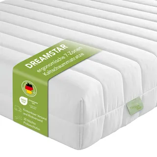 DREAMSTAR Easy Flex | ergonomische 7-Zonen Kaltschaummatratze | Öko-Tex Zertifiziert | Härtegrad 2 und 3 (H2 & H3) | Rollmatratze 13 cm | Made in EU I 90 x 200 cm