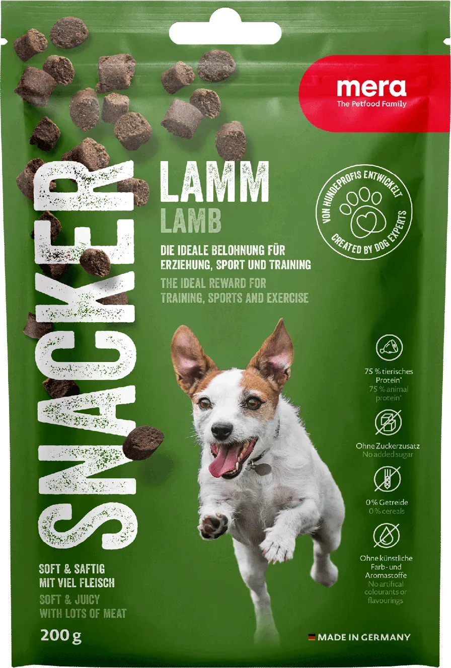 mera Snacker Lamm Leckerli für Hunde | Unsere saftig soften Trainingssnacks | Hundesnacks | Lecker und gesund belohnen, trainieren und verwöhnen 200g