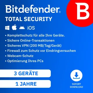 BitDefender Total Security 1 Jahr 3 Geräte Download Code