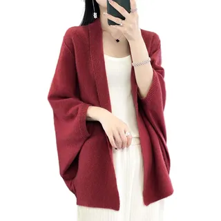 Damen Schal Wrap Pullover Merino Wolle Strick Cardigan Open Front Poncho Ruana Cape für Herbst Winter, Rot/Ausflug, einfarbig (Getaway Solids), Einheitsgröße - Einheitsgröße