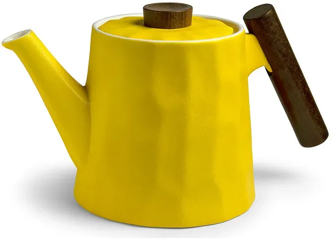 TeaLogic Porzellan Teekanne AMALFI mit Holzgriff - gelb - 1200 ml