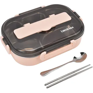 Thermo-Lunchbox, 5 Fächer, tragbarer, haltbarer Lebensmittelträger mit Essstäbchen-Löffel für die Schule(Pink [Essstäbchen und Löffel senden])